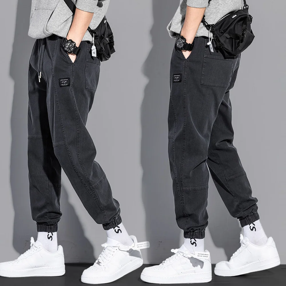 Spring Jeans Men's Trend Loose Nine-point Pants Ins Beam Foot Casual Harlan Japanese Pants All-Match Solid Leisure Jeans Gray