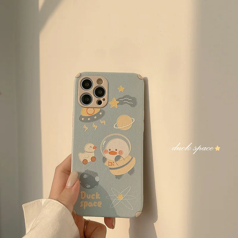 

2021 Cartoon Space Duck Case Cover For iPhone 12 12min 12Pro 12ProMax 11 11Pro 11ProMax SE2020 X XS XSMAX XR 7 8 7Plus 8Plus