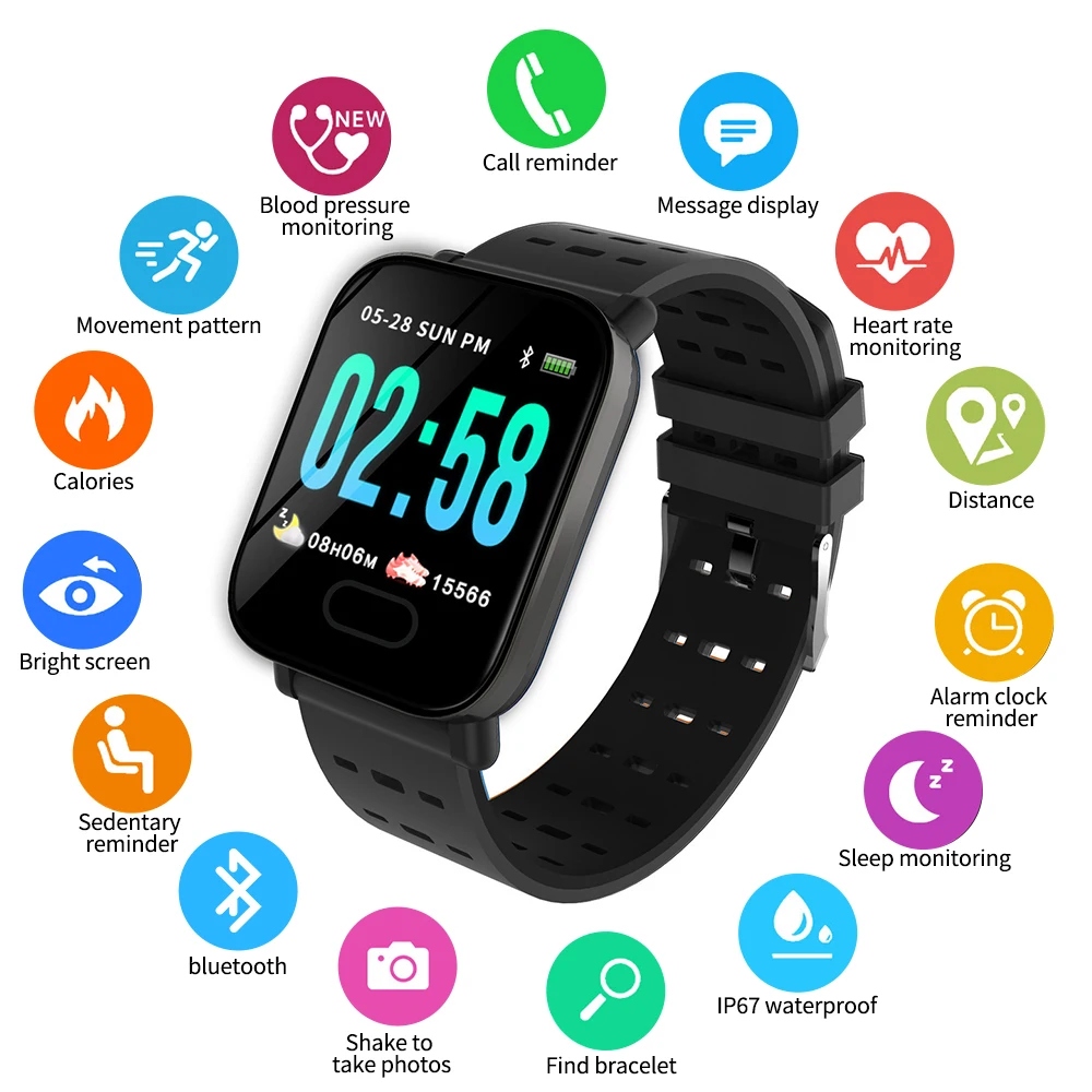 

A6 Smart Watch 2020 Sport Pedometer Bracelet Blood Pressure Heart Rate Monitor Smartwatch Bluetooth connect Android IOS Reloj