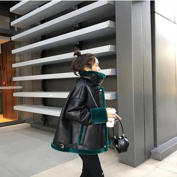 Осень-зима для женщин с поясом из искусственной кожи пальто отложным воротником