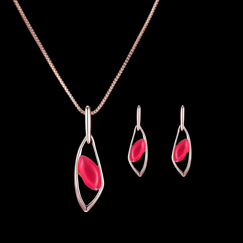 

TSHOU435 Ретро Модный циркониевый Овальный костюм для женщин металлический циркониевый красный геометрический ожерелье серьги Набор подарочн...