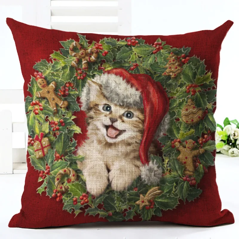 Fashion Sofa Cushion Cover Christmas Pet Dog Linen Decorative Car Pillowcase Comfortable Seat Pillow Case Santa for Home Decor | Дом и сад