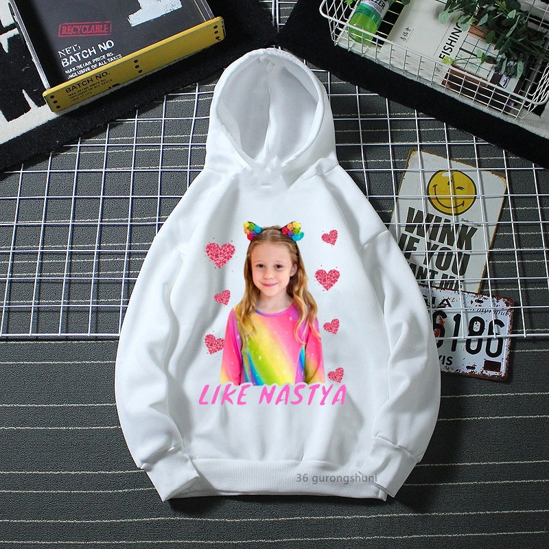 

Like Nastya Princess Print Cap Hoody Girls Harajuku Hip Hop Flowers Sweatshirt Winter/Spring Plus Velvet Children'S Clothing