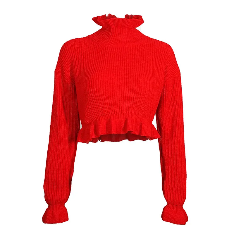 Autumn Winter Women's Ruffles Turtlenecks Sweaters Knitted Clothing Fashion Sexy Crop Butterfly Sleeve Sweater Pullover | Женская