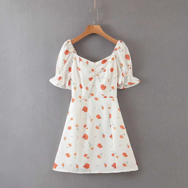 

JC·KILIG 2021 Square Neck Bubble Sleeve Floral Skirt Slim Dress DP9292