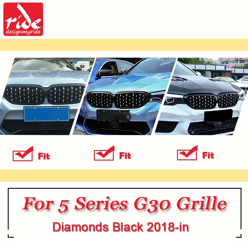 G30 Front Diamonds Grill Grille Meteor Style ABS Gloss Black 5 series 520i 530i 535i 540 540iXD 550i Kidney Grills 2018-in | Автомобили и