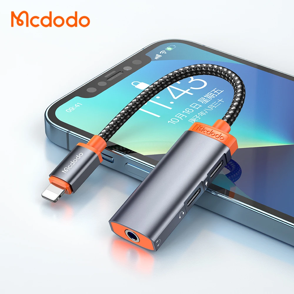 Mcdodo 3 In 1 Audio Adapter Dual Lightning to DC 3.5mm Jack Earphone Charging Aux Splitter For Phone 13 12 11 Pro XS MAX XR