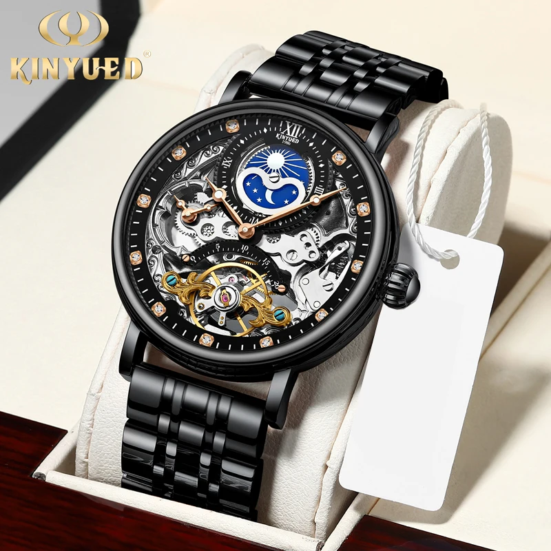 Часы скелетоны KINYUED Мужские механические водонепроницаемые брендовые Роскошные