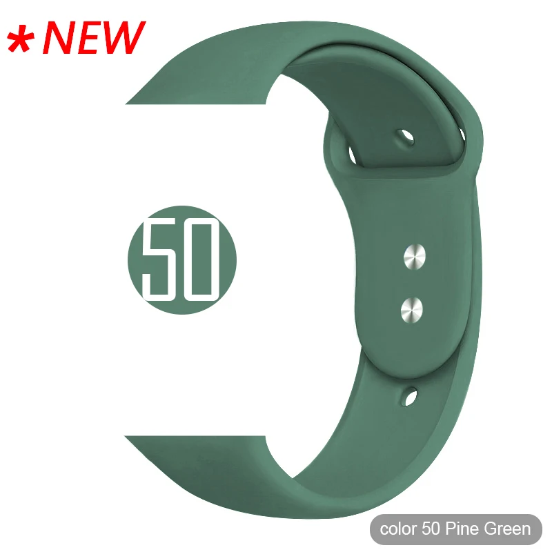 Мягкий силиконовый спортивный ремешок для Apple Watch 5 4 3 2 1 38 мм 42 мм, резиновый ремешок для часов Iwatch series 5 4 40 мм 44 мм - Цвет ремешка: 50 pine green