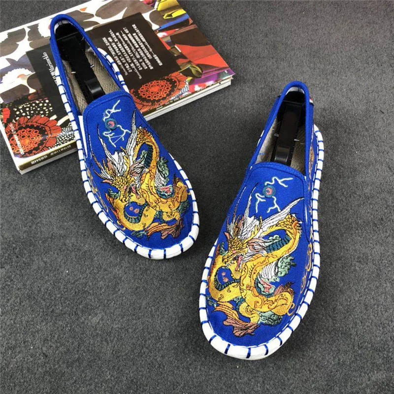 Новинка модная вышитая обувь мужская на плоской подошве эспадрильи лоферы