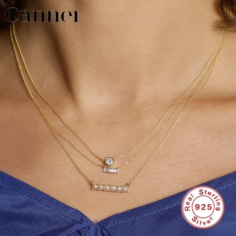 

Canner Minimalist 925 Sterling Silver Pendant Necklaces Collarbone Pearl CZ Necklaces For Women Fine Jewelry Collier collares W4