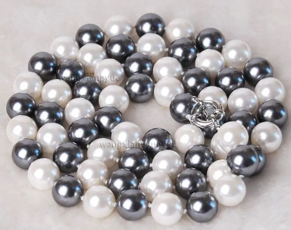 

stunning round 10-11mm south sea white black pearl necklace 18inch
