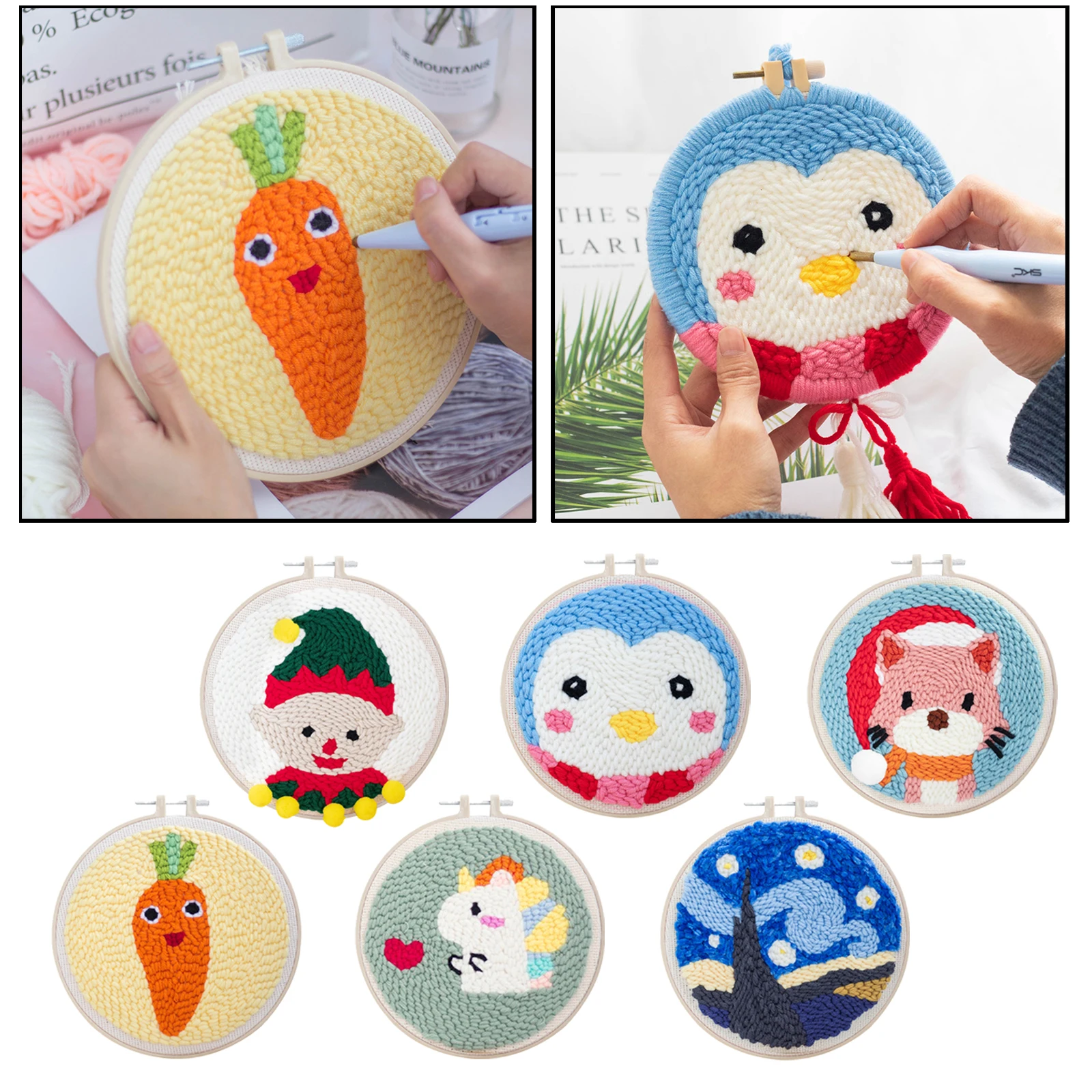 

Punch Needle Embroidery Kit with Basic Tools Hand Craft Cartoon Pattern 20cm