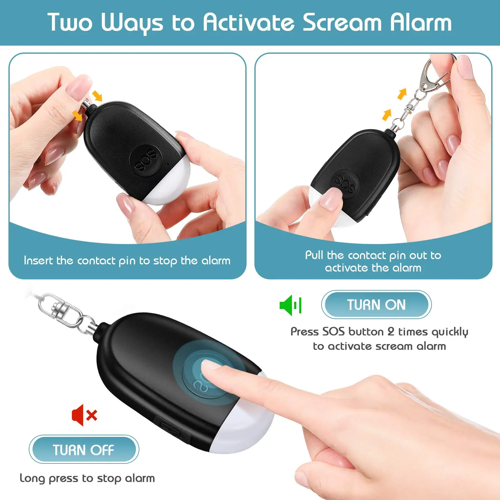 

Safe Sound Personal Alarm 130DB Rechargeable Alarm Keychains Children Girl Women With LED Flashlight Siren Song