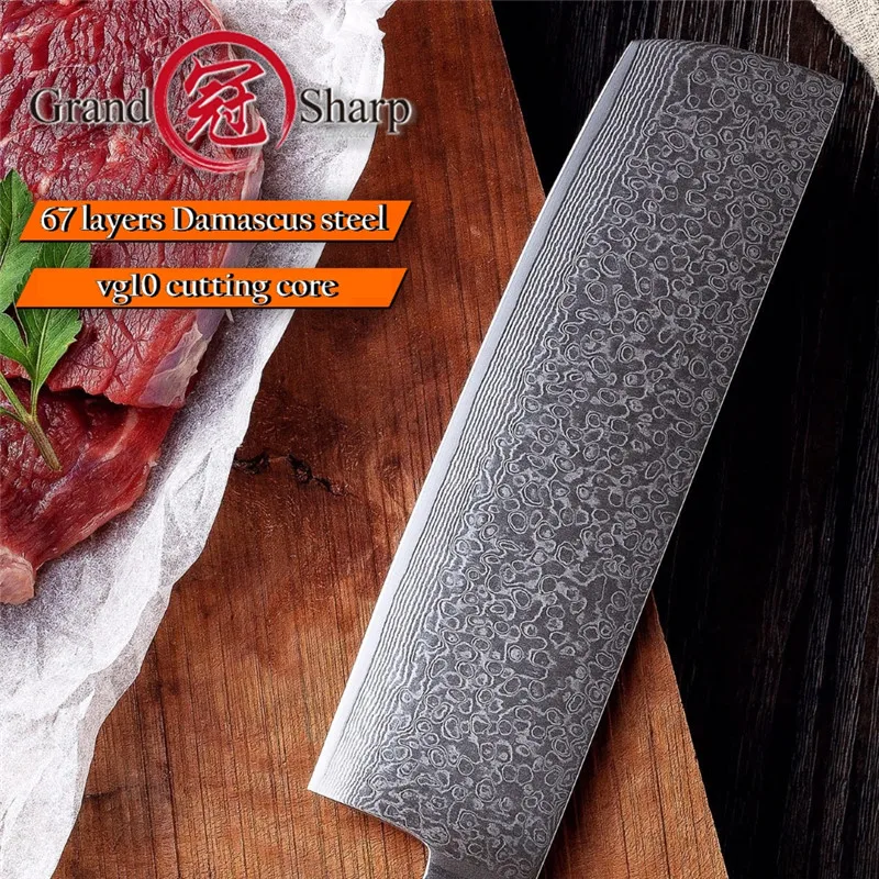 GRANDSHARP 7 дюймов Ножи накири 67 слоев углеродистой стали японский дамасский кухонный нож из нержавеющей стали шеф-повара нож для овощей подарок