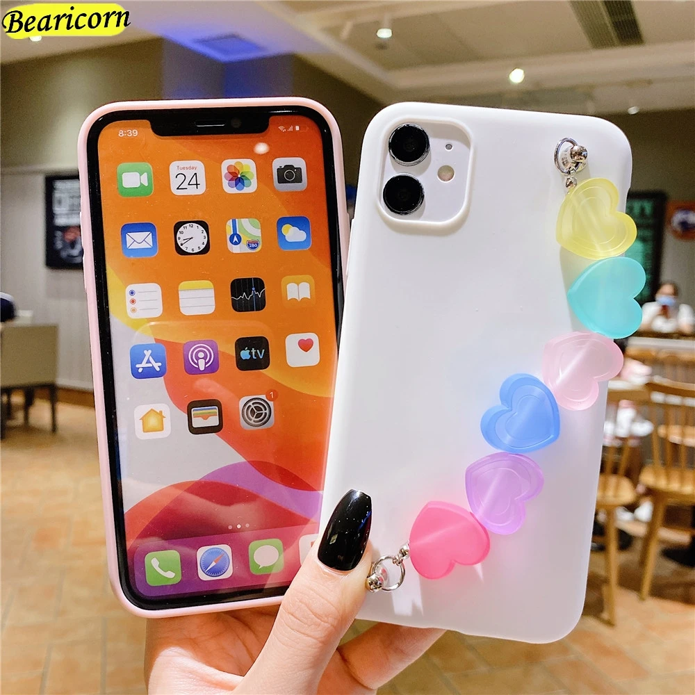 chain love heart bracelet phone case for xiaomi redmi k20 k30s k30i k40 note 10 10x 5a poco x3 x2 m3 f2 pro c3 wrist strap cover free global shipping