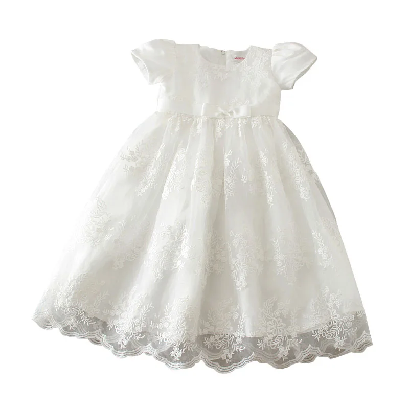 

Ivory Christening Gown for Newborn Baby Girls Short Sleeve Boutique Lace Flower Baptism Dress Toddler Birthday Baptismal Outfits
