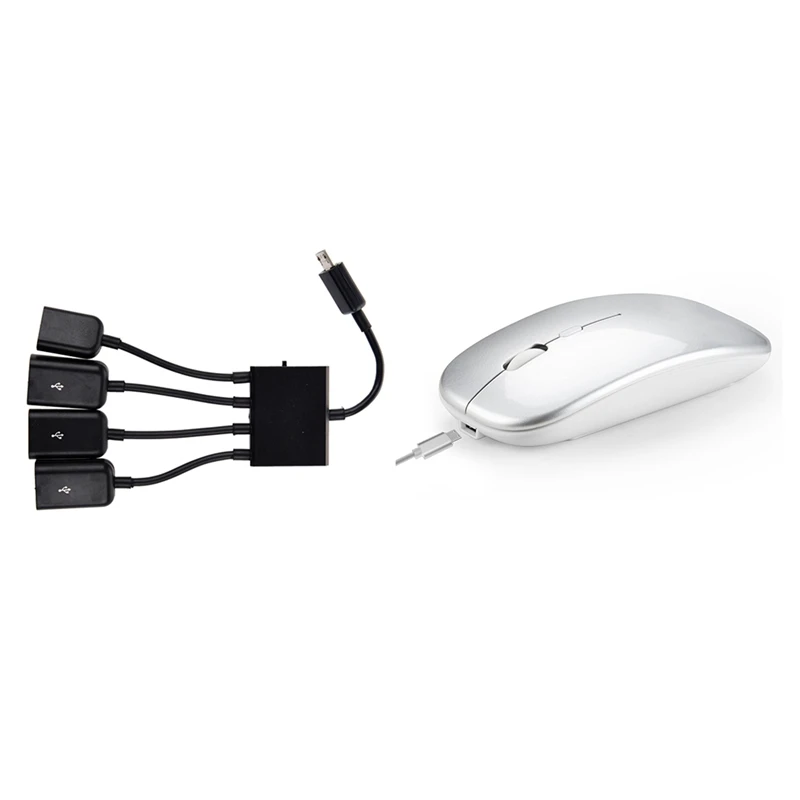 

1 шт. 4-портовый микро-Мощный Usb-адаптер Otg Hub и 1 шт. Бесшумная беспроводная мышь, компьютерная Bluetooth-мышь
