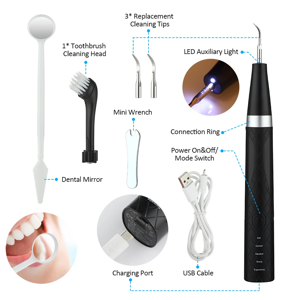 

Electric Ultrasonic Dental whitener Scaler Teeth Whitening kit teeth Plaque Tartar Remover Tools Cleaner Tooth Stain Oral Cleani