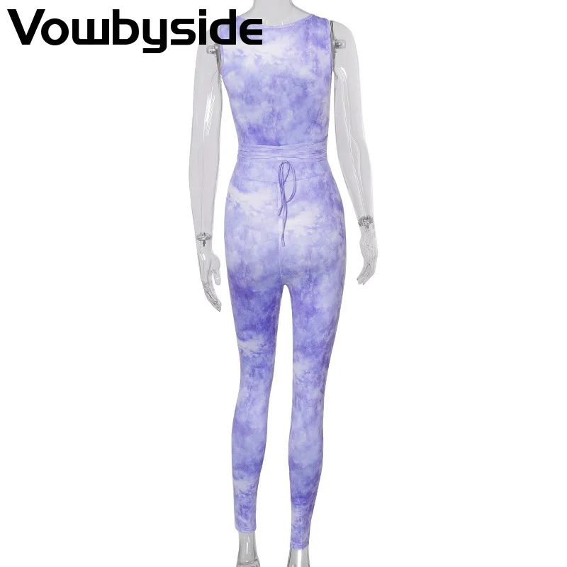 

Sexy Tie Dye Spaghetti Strap Exposed Navel Sheath Jumpsuit Romper Playsuit