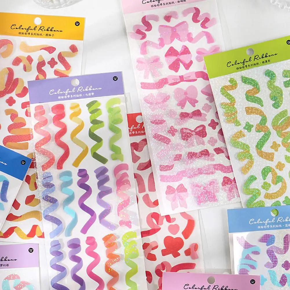 

Cute 10 Colored Ribbon Decorative PVC Stickers Scrapbooking Sticker Label Diary Album Diy Stationery Stick Accessories K5Y9