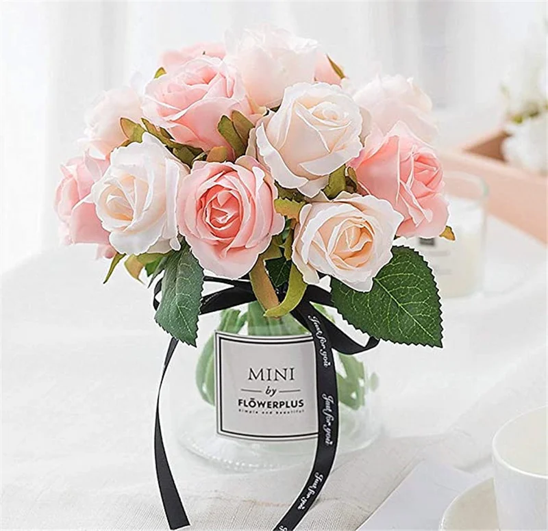 

Искусственные розы, 12 цветов, искусственный букет розы, лепестки розы на ощупь для дома, гостиной, Декор, свадебное украшение