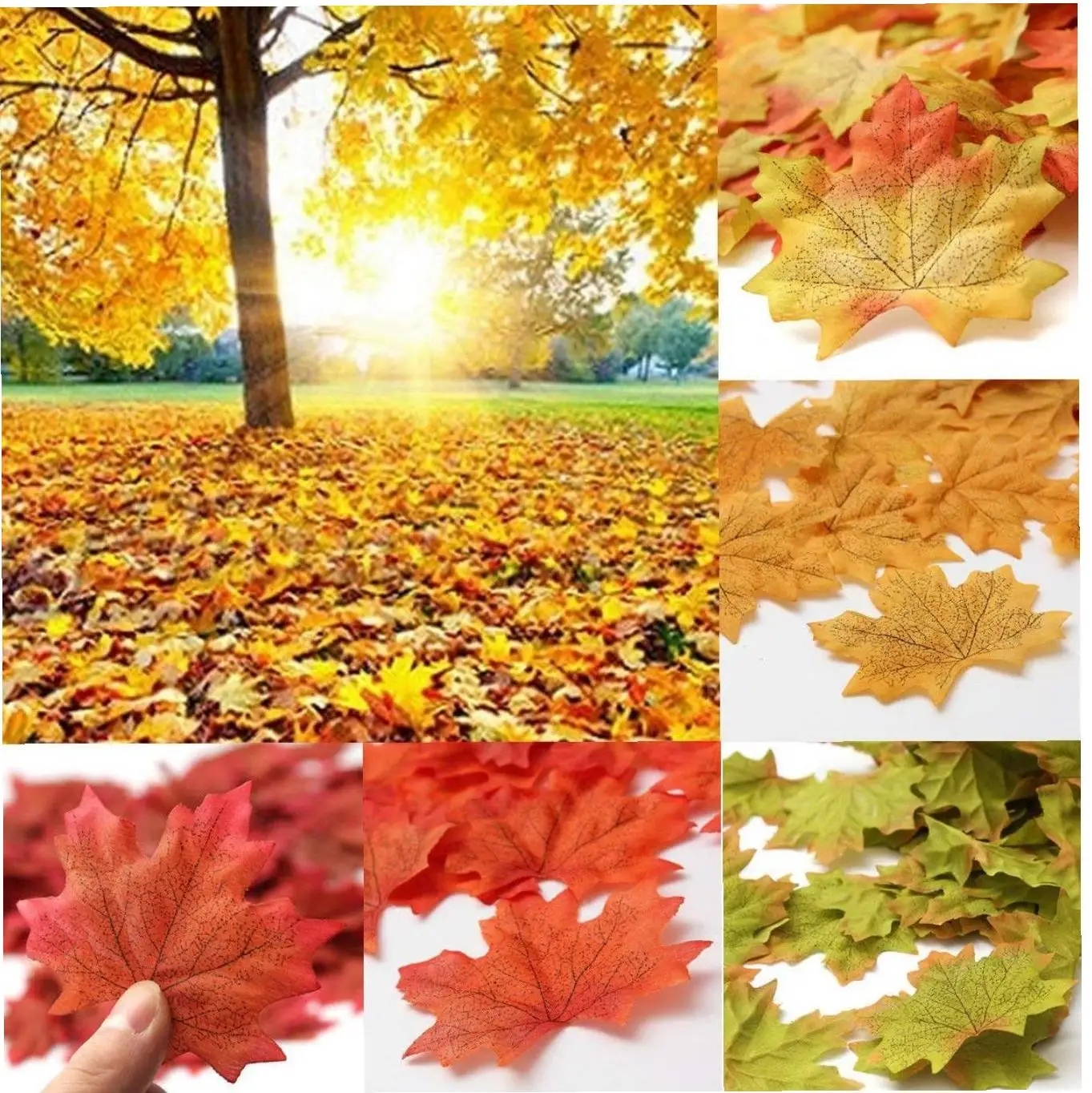 100Pcs Artificial Maple Leaves Fall Mixed Colors for Wedding Festival and Events Outdoor Decorations | Дом и сад