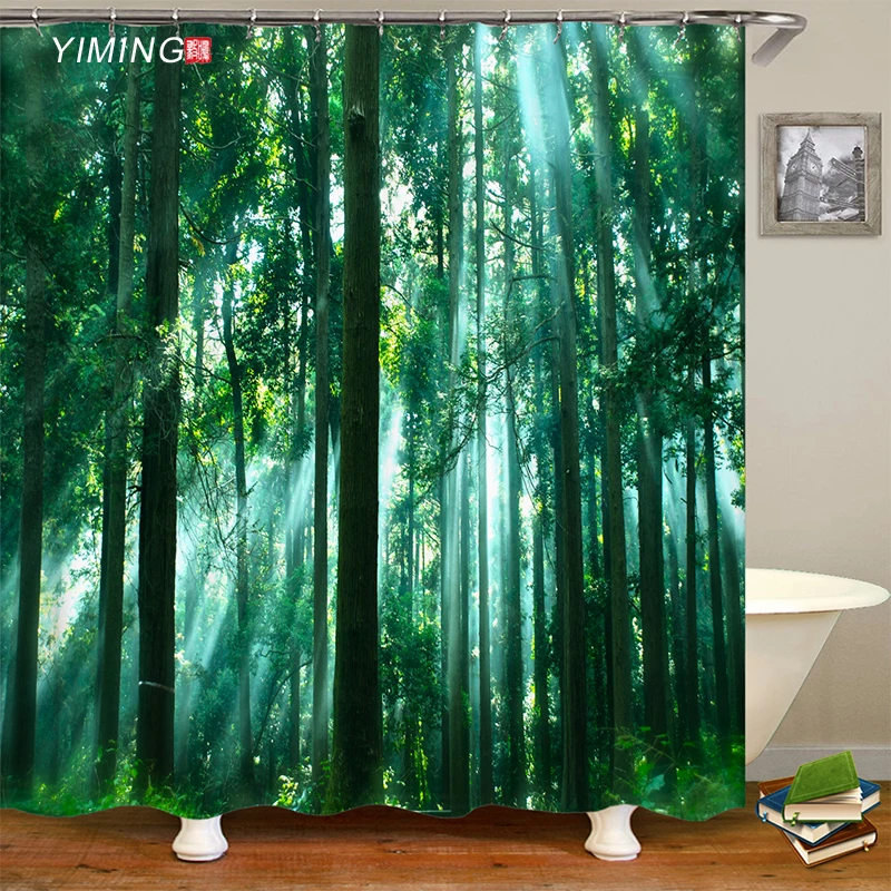 3d natural landscape hazy forest printed bathroom shower curtain polyester waterproof curtain with hook home decor curtain free global shipping