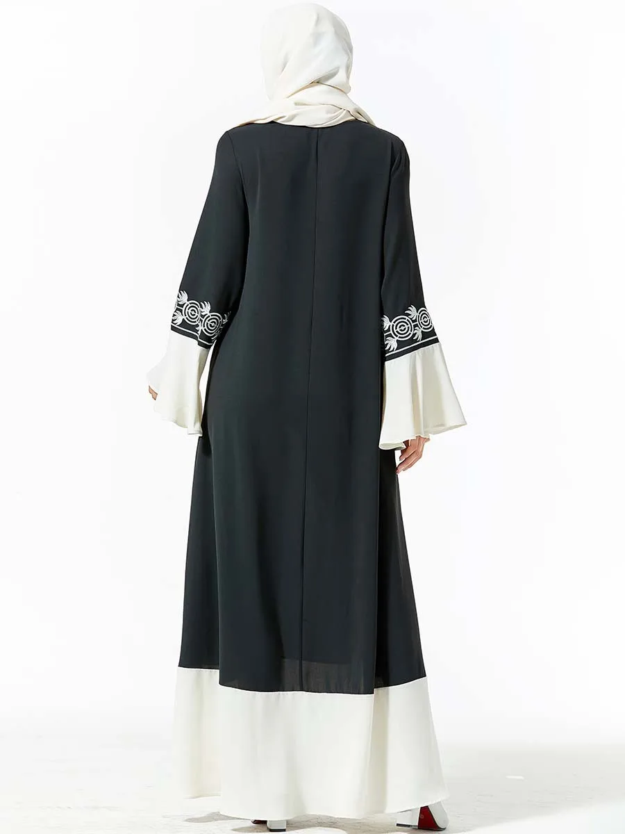 Мусульманское женское вышитое абайя Платье макси с длинным рукавом халат кафтан