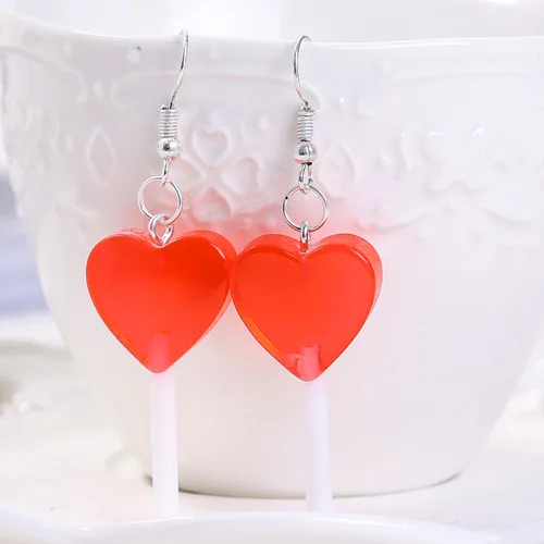 Transparent red 1 пара, женские серьги, полимерные, ремесло, конфеты, леденец, bff, дружба, Висячие серьги для женщин, детей, ювелирные изделия - Окраска металла: Transparent red