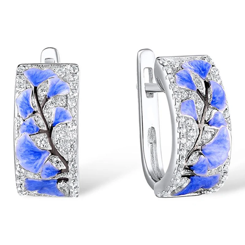 Роскошные микро проложить кубический циркон краска синий цветок серьги гвоздики