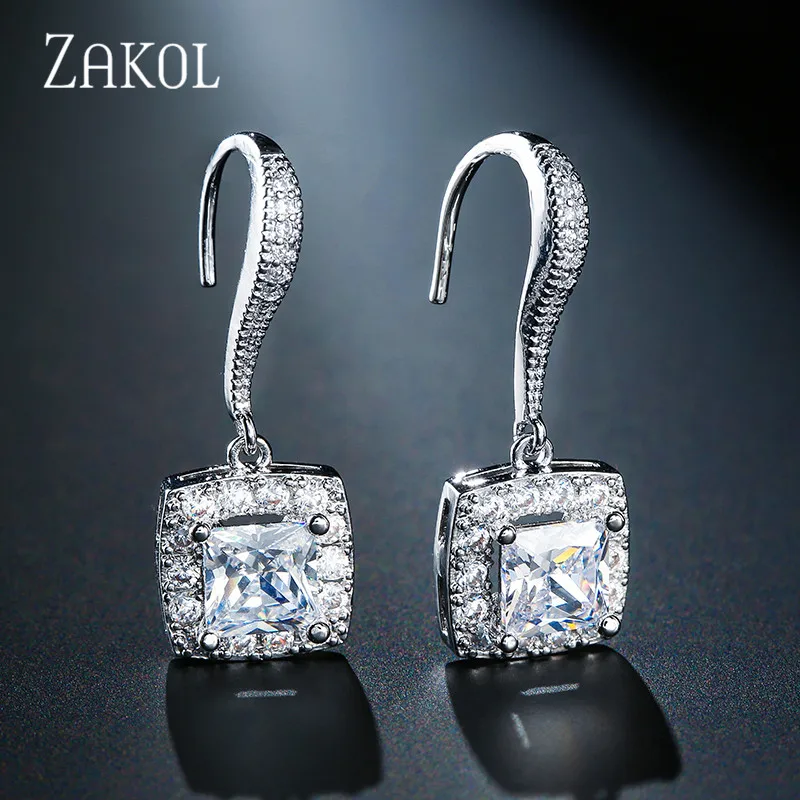 ZAKOL Trendy Square Shape Drop Earrings With Micro Cubic Zirconia Paved Women Jewelry For Party Gift FSEP2026 | Украшения и