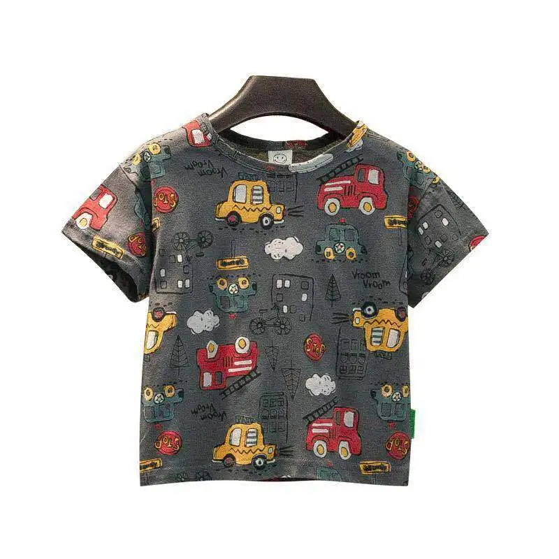 

VIDMID Summer New Men's Clothes Children's Boys' Top Cartoon Car Pure Cotton Short Sleeve Casual Round Neck T-shirt P107