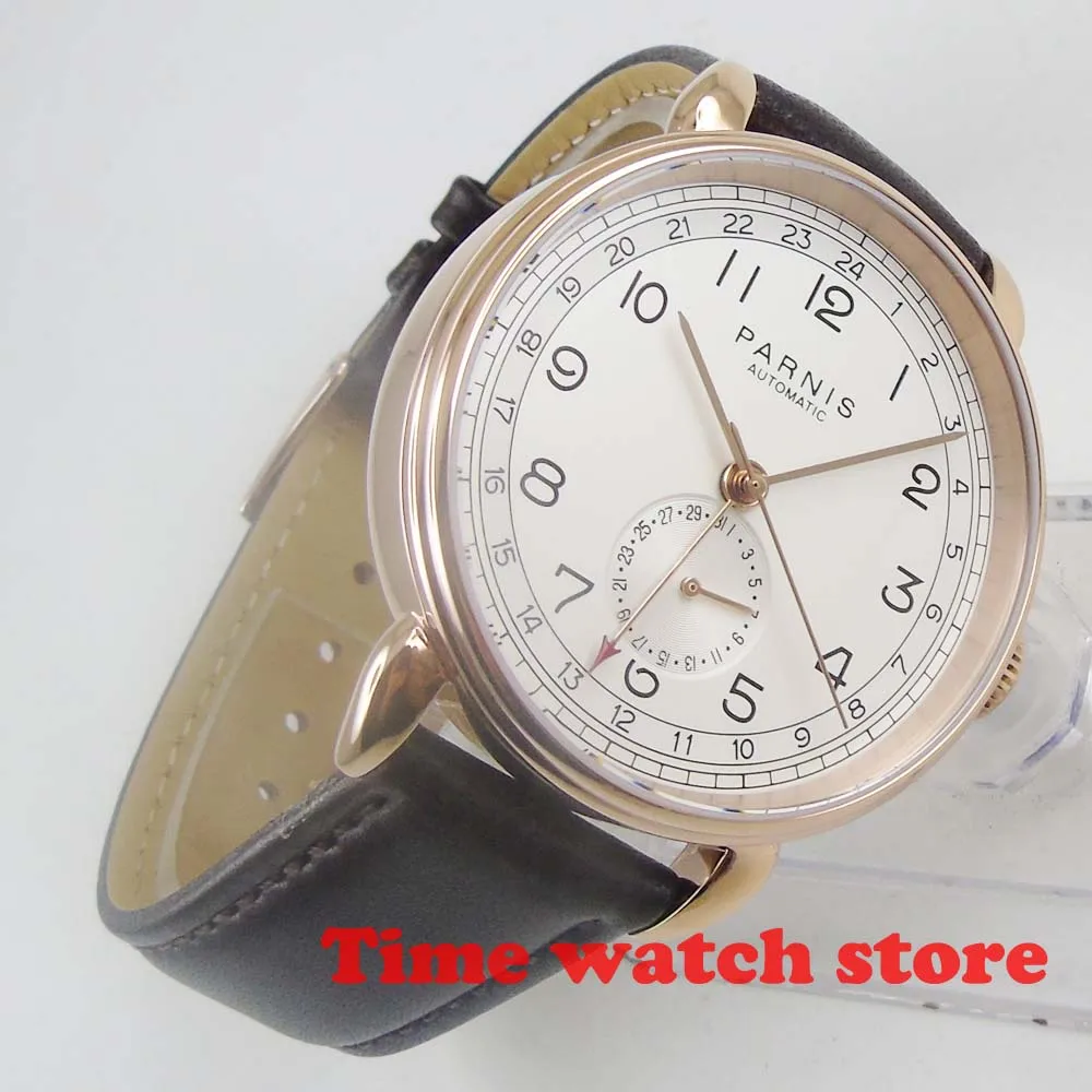 Мужские механические часы Parnis GMT золотистые водонепроницаемые автоматические