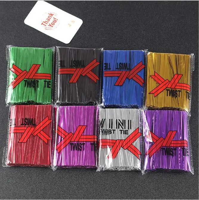 Twist Ties 100pcs 50 шт. золотой мешок для конфет в белый горошек, пластиковые пакеты для конфет, прозрачный мешок для печенья, подарочная упаковка на день рождения, свадьбу, вечеринку - Color: Twist Ties 100pcs