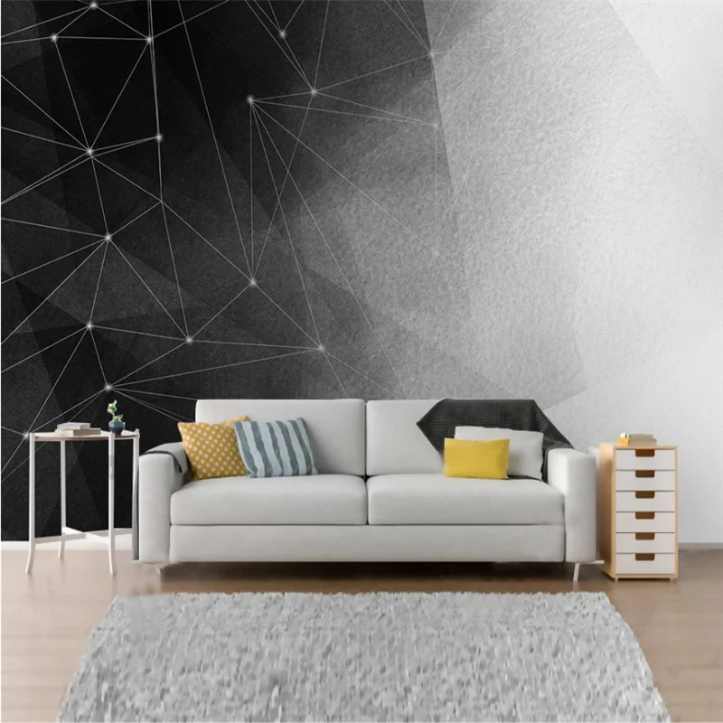 

Custom Mural Wallpaper Modern Minimalist Black And White Abstract Geometric Line Sofa Background Wall Painting