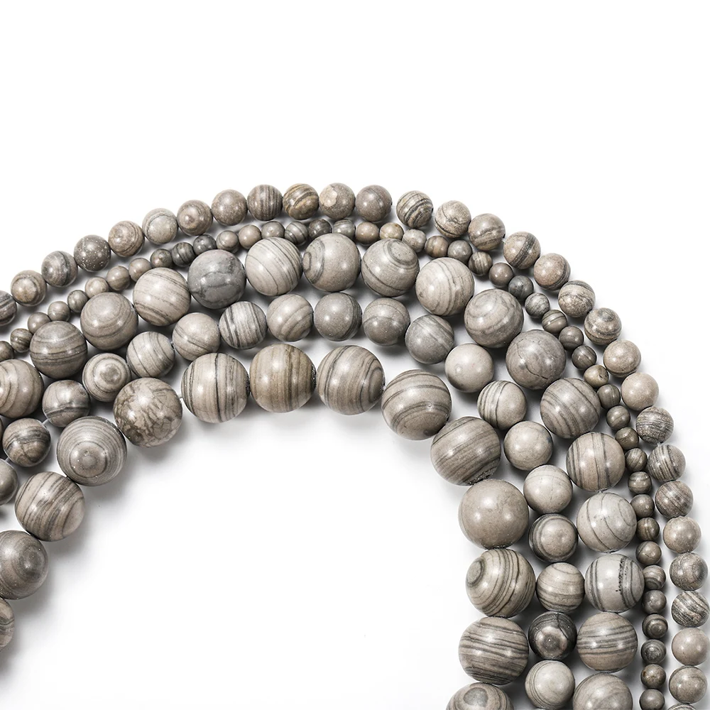 1/нить серые и зеленые деревянные бусины в полоску из натурального камня круглые