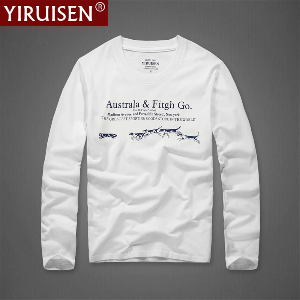YiRuiSen брендовая высококачественная печать 100% хлопок мужские футболки с длинным