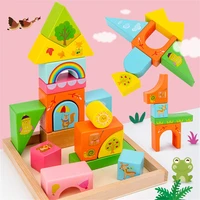 cartoon fun scene building blocks toddlers use their brains to make colorful geometric shapes stacking beech toys 2 4 years old
