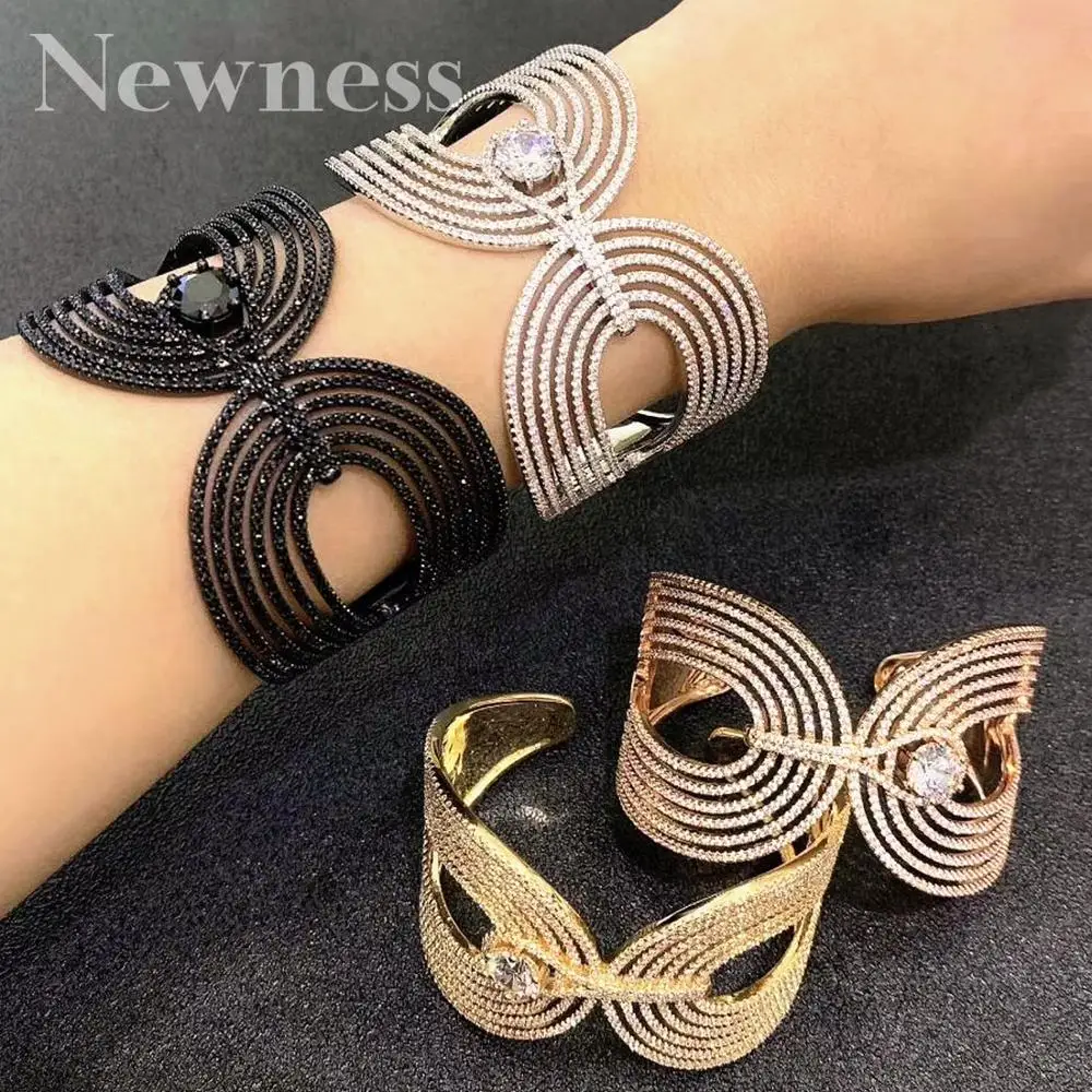 

Newness Luxury Delicate Line AAA Cubic Zirconia Luxury Super Copper Women Party Engagement Width Bracelet Bangle And Ring Set