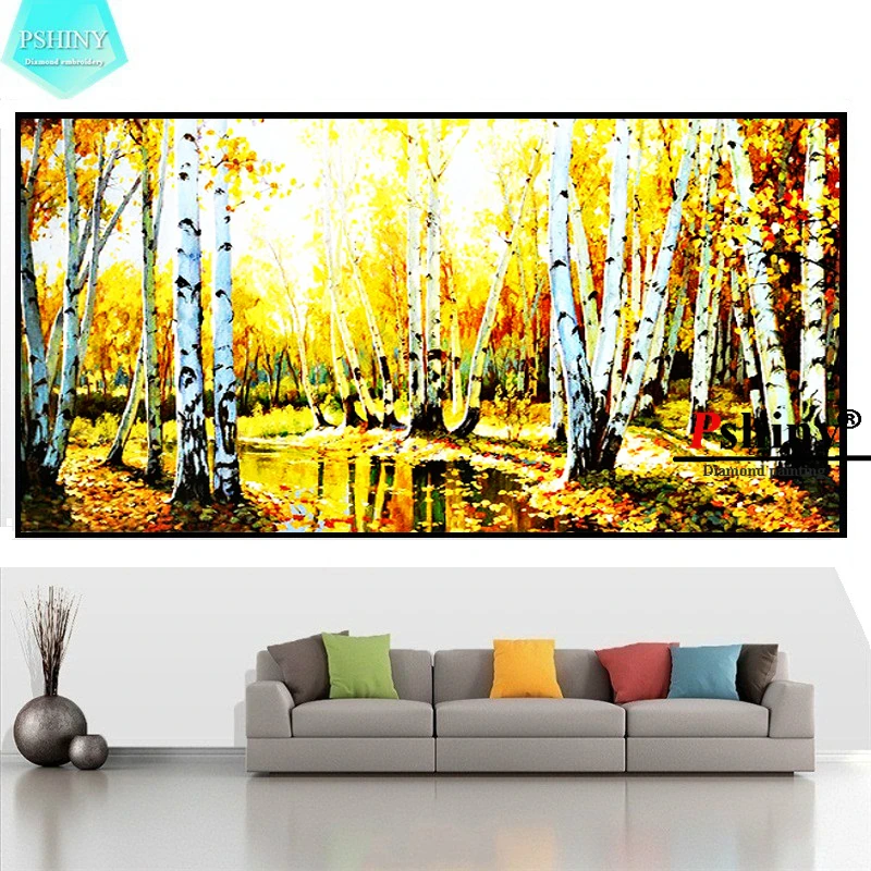 

Алмазная вышивка PSHINY 5D "сделай сам", картина с изображением березового леса, пейзажа, алмазная живопись, Новые поступления