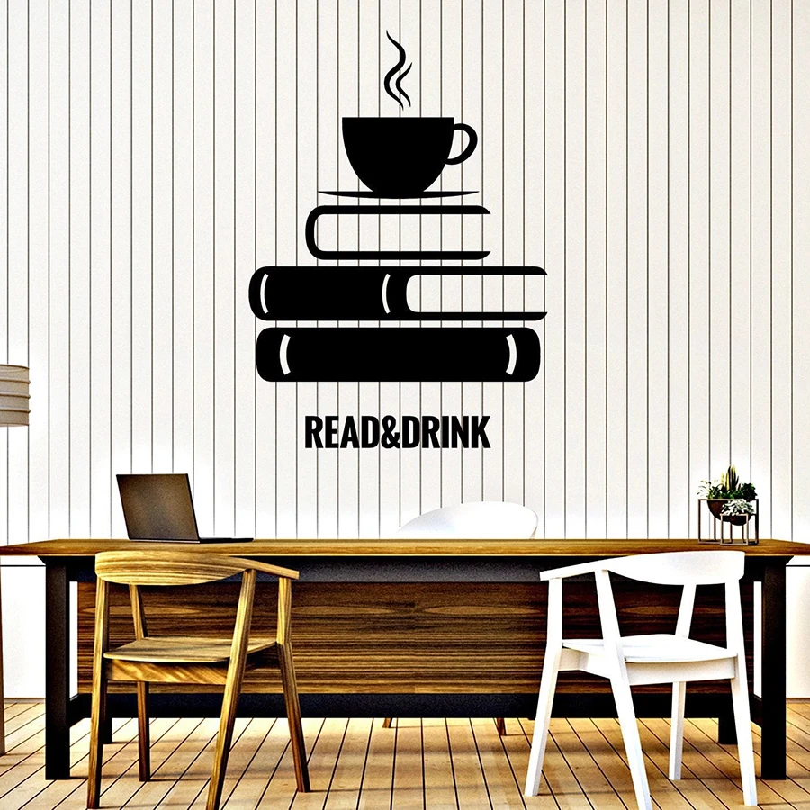 Наклейка на стену для чтения и напитков Книжная комната кофе книжный магазин