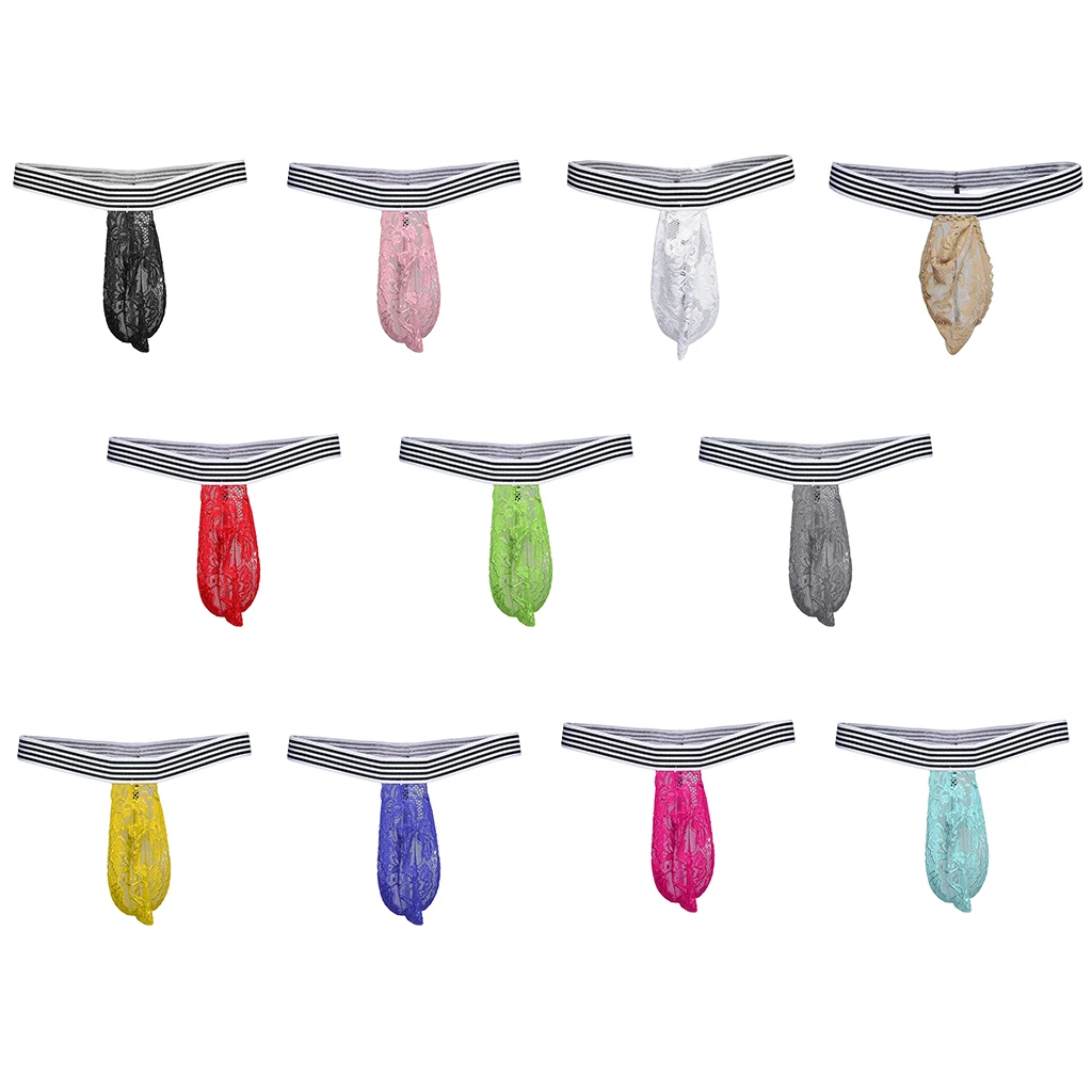 Мужские сексуальные прозрачные цветочные кружевные стринги с Т-образной спинкой