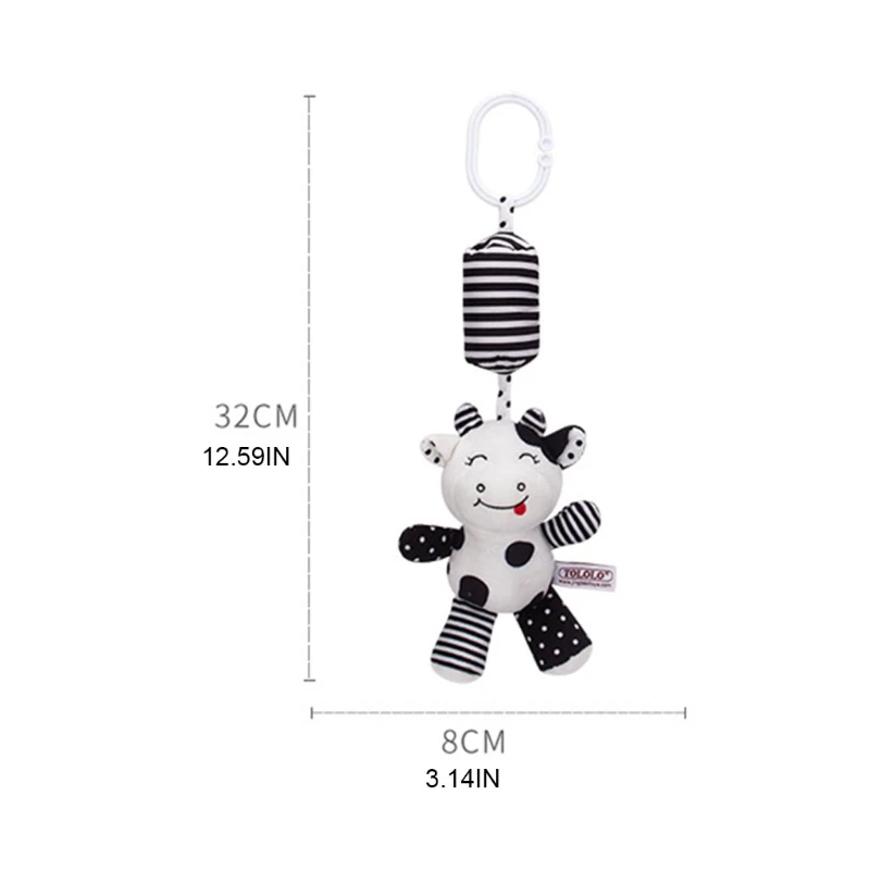 

Bite-Free Soft Animal Bell Rattle for Baby Black & White Eye Sensing Interactive Car Seat Toy Rattle Crib Squeaker Doll