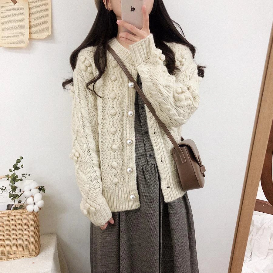 2020 spring and autumn preppy style solid color vintage loose thick sweater womens knitted cardigans sweaters (C8572) |