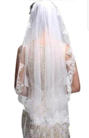 1 tier white ivory bridal wedding veil elbow with comb lace edge
