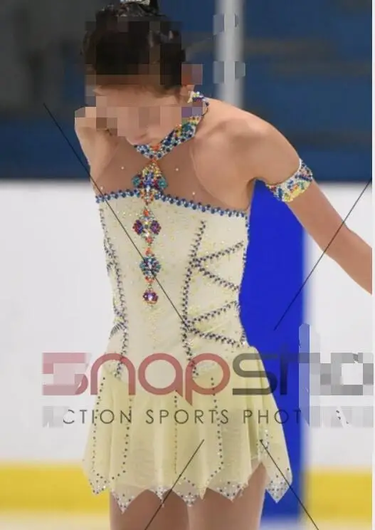 Детские платья для фигурного катания на льду желтые девочек соревнований по