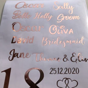 8 имена, персонализированные наклейки с именем из розового золота, виниловые бокалы, бокалы для вина, стеклянные бутылки для воды, наклейки