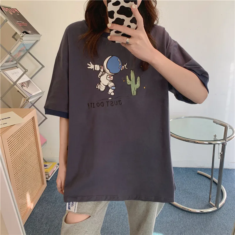 

Preppy Style All-Match Summer New Short Sleeve T-Shirts Harajuku Loose Round Neck Cute Printing Casual Tees Female Chic Tops Y2k