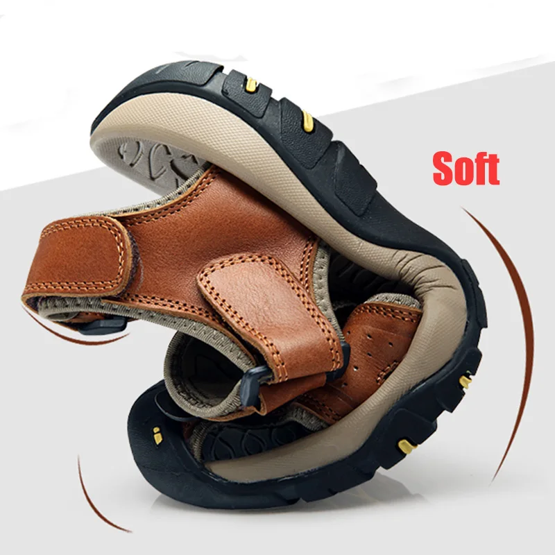 Классические мужские сандалии летние туфли лодочки из натуральной кожи Пляжные